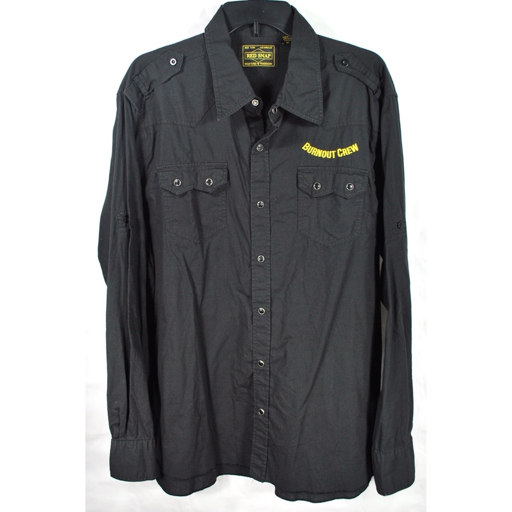 Red Snap Burnout Crew Black Pearl Snap Shirt